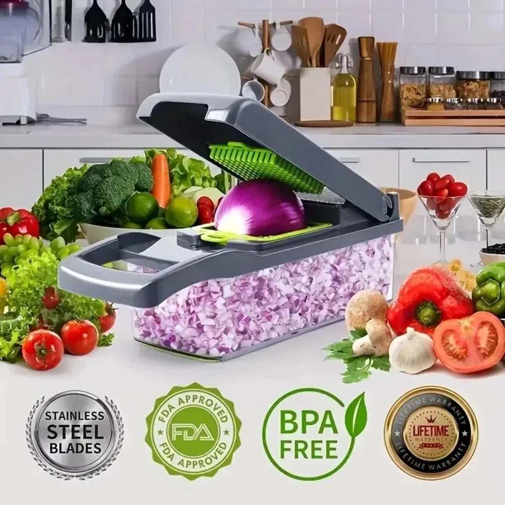 Multifunctional Vegetable Chopper 14/16 in 1 Food Slicer Dicer Grater with Handle, Kitchen Vegetable Cutter Tools Set