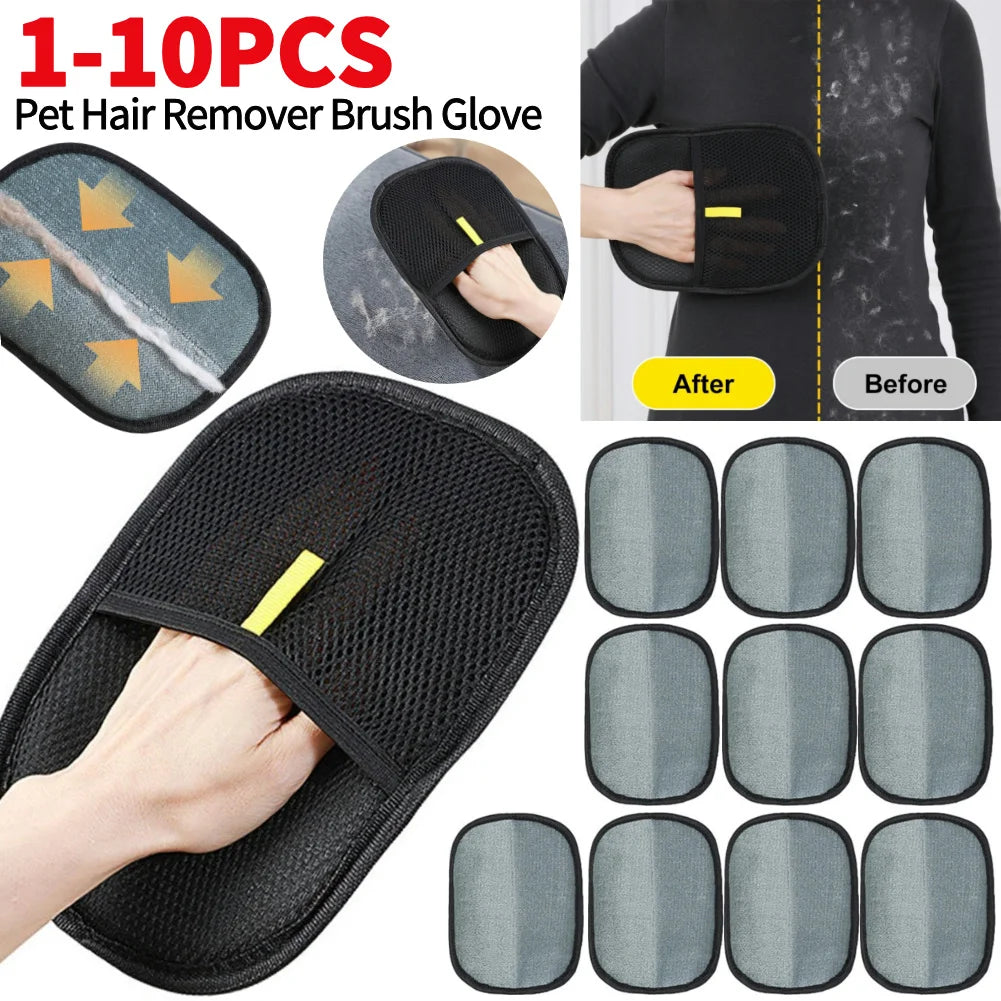 1-10PCS Herramienta para quitar el pelo de mascotas, guantes reutilizables para el cuidado de mascotas, guantes antiestáticos para perros y gatos, pelo largo/corto, para alfombras y ropa.