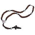 QIGO Santiago Shell Rosary Necklace Wood Beads Strand Chain Religious Jewelry