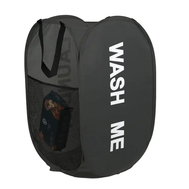 Cesto de ropa sucia plegable de malla portátil, de apertura amplia, transpirable, plegable, ahorra espacio, ideal para dormitorio, viajes, artículos de baño.