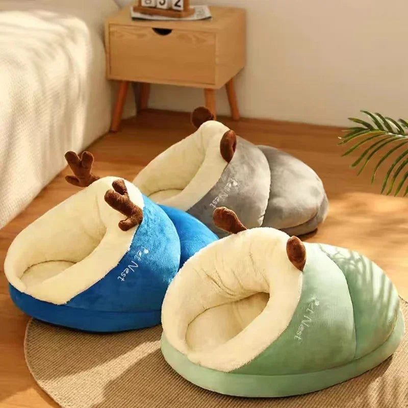 Cama para perros pequeños cálida de invierno, caseta transpirable para perros, lindas pantuflas con forma de cama para perros y gatos, saco de dormir plegable y lavable para mascotas