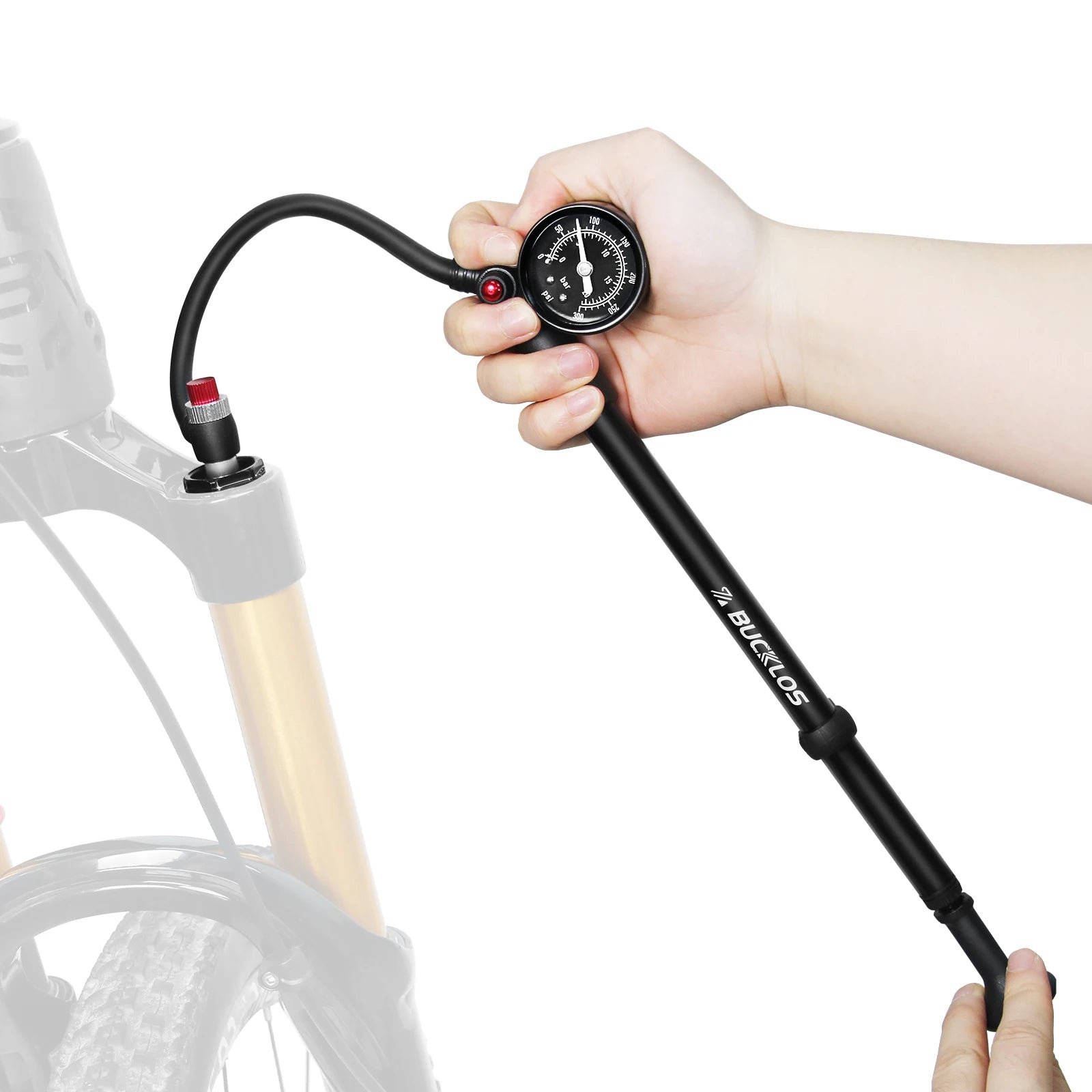BUCKLOS 400PSI Bicycle Shock Pump MTB Road Bike Aluminum Alloy One-click Deflate Function Air Pump For Air Fork/Tire/Shock Pump
