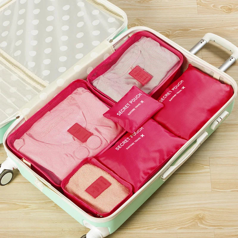 6pcs Organizador de viaje, bolsas de almacenamiento, organizador de maletas de viaje portátil, bolsa de viaje para mujeres, organizador de equipaje, bolsa de ropa y zapatos.