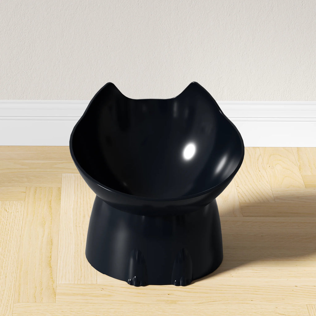1pc Comedero elevado para gatos, de plástico antivuelco, con borde inclinado y protección para el cuello.