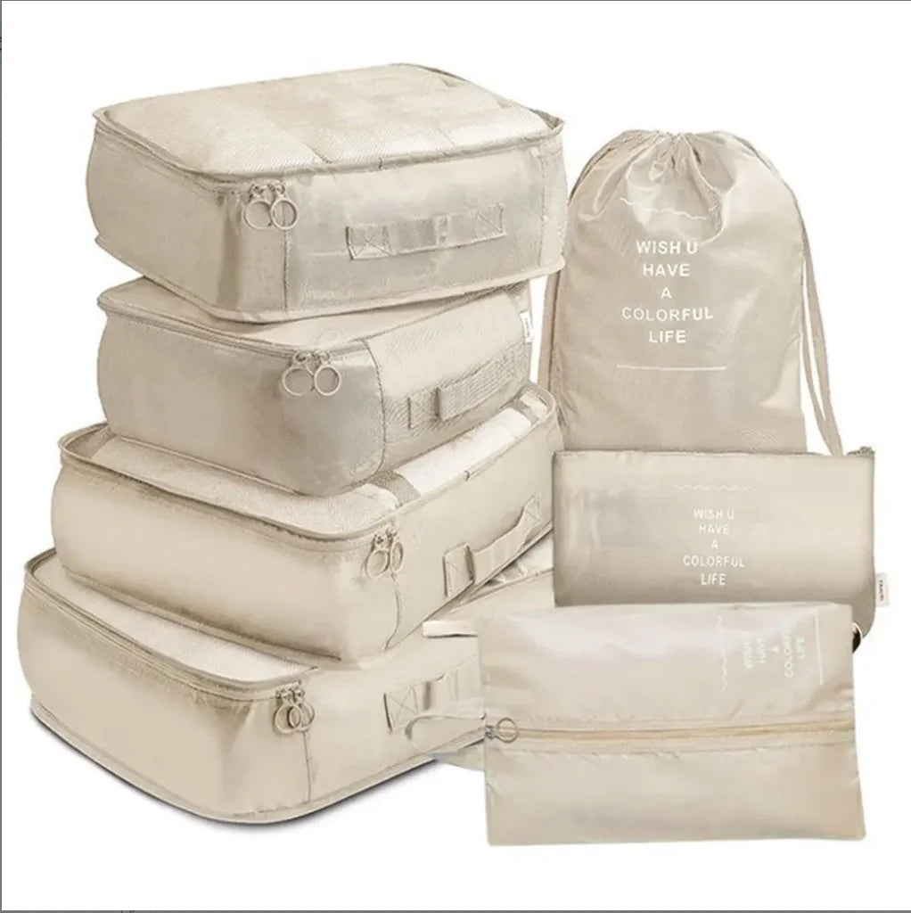 7Pcs Organizador de viaje plegable, bolsas de almacenamiento, armario, cubo, maleta, juego de embalaje, almacenamiento, equipaje, ropa, caja de zapatos