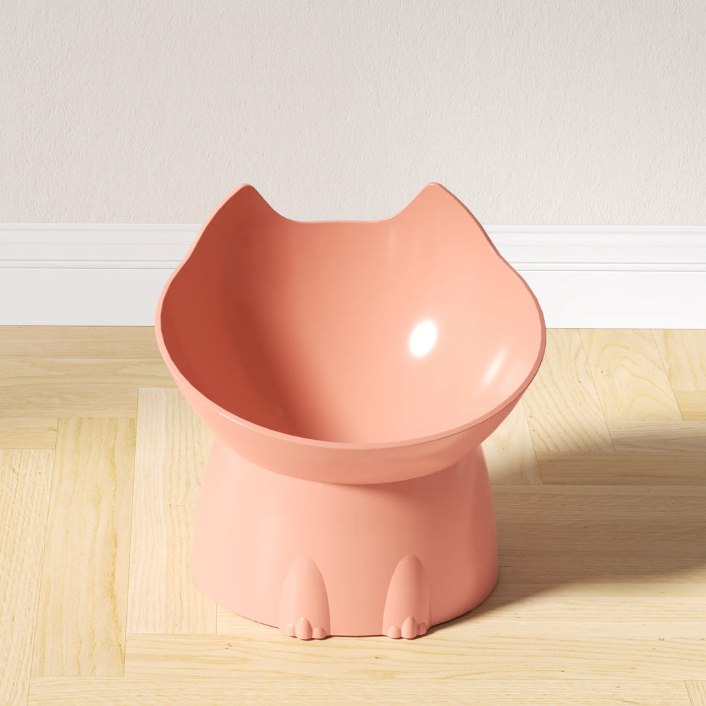 1pc Comedero elevado para gatos, de plástico antivuelco, con borde inclinado y protección para el cuello.