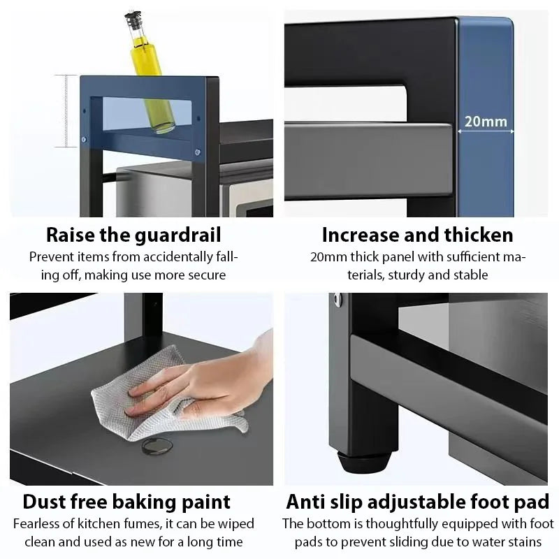 1pc-Microwave Oven Rack, Expandable Microwave Stand Countertop Kitchen Utensils Tableware Storage, Carbon Steel Over