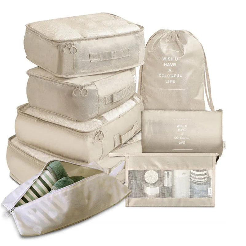 7Pcs Organizador de viaje plegable, bolsas de almacenamiento, armario, cubo, maleta, juego de embalaje, almacenamiento, equipaje, ropa, caja de zapatos