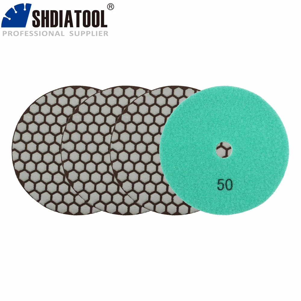 SHDIATOOL 4Pcs Discos de pulido en seco flexibles de diamante de 125 mm/5" para piedra, granito, mármol, cerámica y azulejos.
