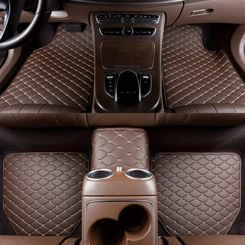5Pcs Alfombrillas de coche de piel sintética impermeables, almohadillas protectoras para los pies, modernas, universales, para todas las estaciones.