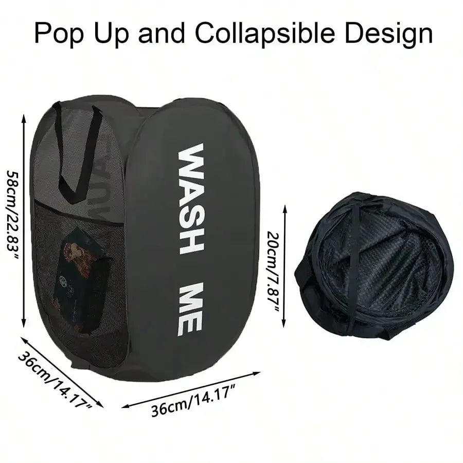 Cesto de ropa sucia plegable de malla portátil, de apertura amplia, transpirable, plegable, ahorra espacio, ideal para dormitorio, viajes, artículos de baño.