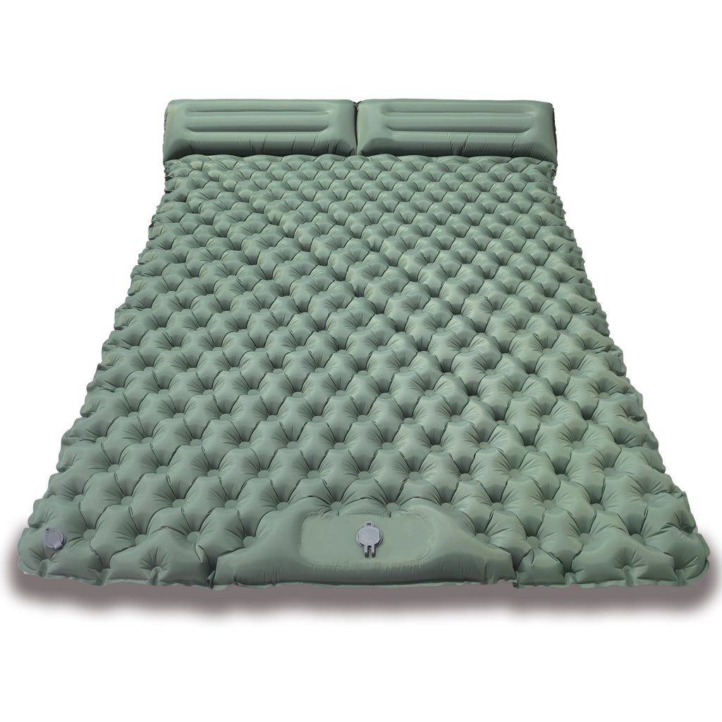 Quick Inflation Dot Pattern Double Mat, Foot-Operated Connectable for Multi-Person, Lightweight Easy Storage Outdoor Pad