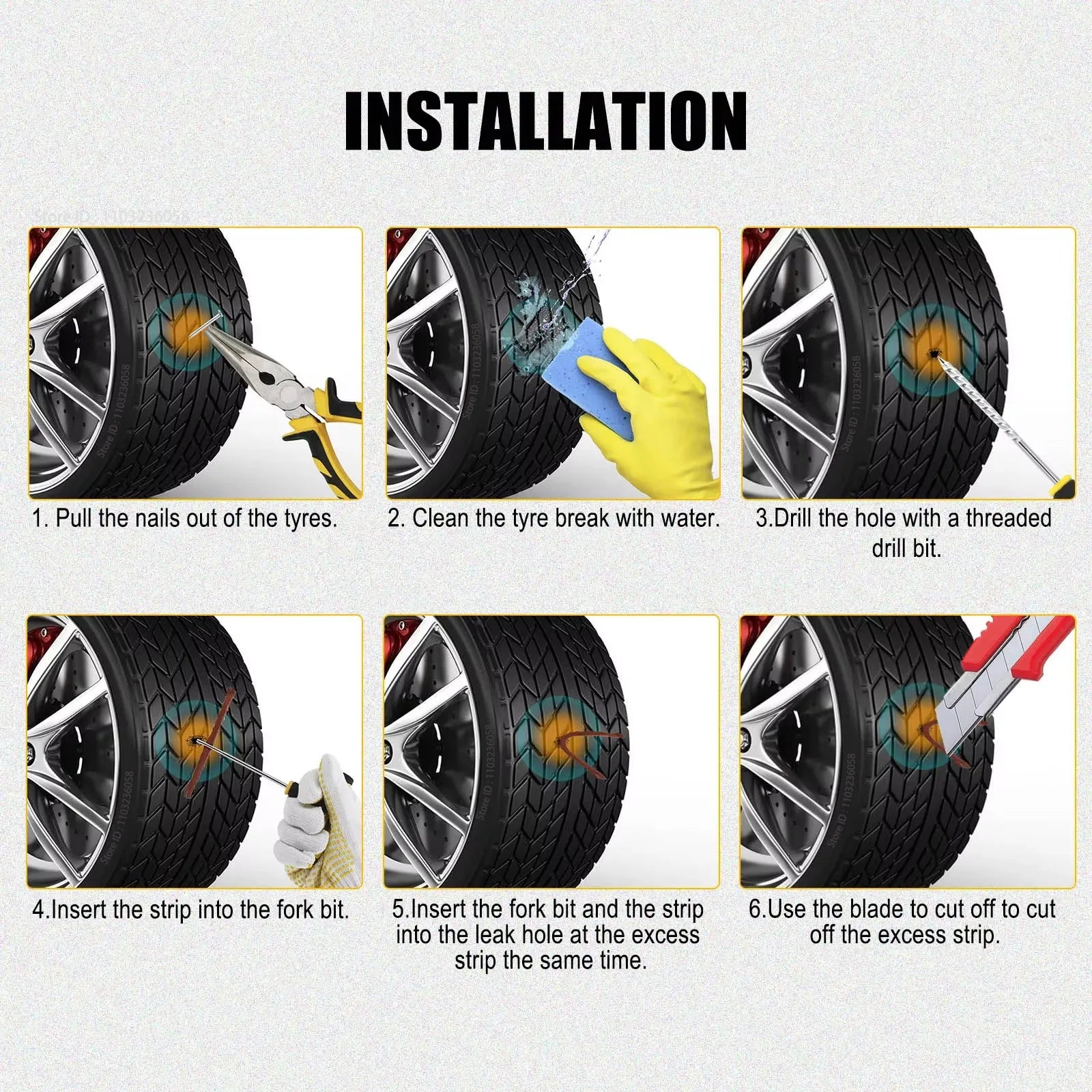 PWS Kit de reparación de neumáticos de coche nuevo, herramientas para tapones de pinchazos, emergencia para pinchazos de neumáticos, tiras universales para neumáticos, kit de herramientas de reparación con pegamento para