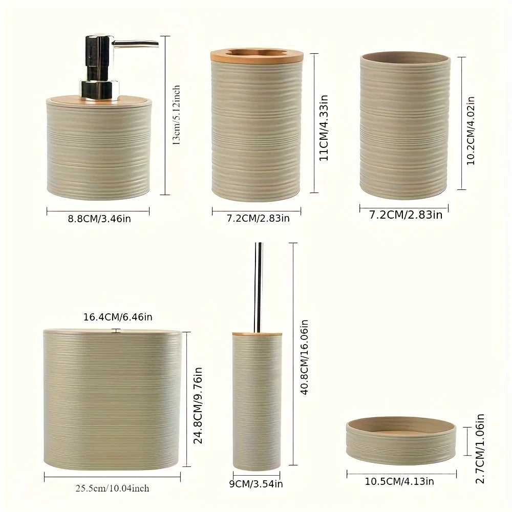 6pcs/set juego de accesorios de baño, regalo de inauguración de la casa, soporte para cepillo de dientes, juego completo de accesorios de baño para tocador de encimera de baño.