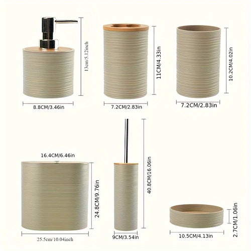 6pcs/set juego de accesorios de baño, regalo de inauguración de la casa, soporte para cepillo de dientes, juego completo de accesorios de baño para tocador de encimera de baño.