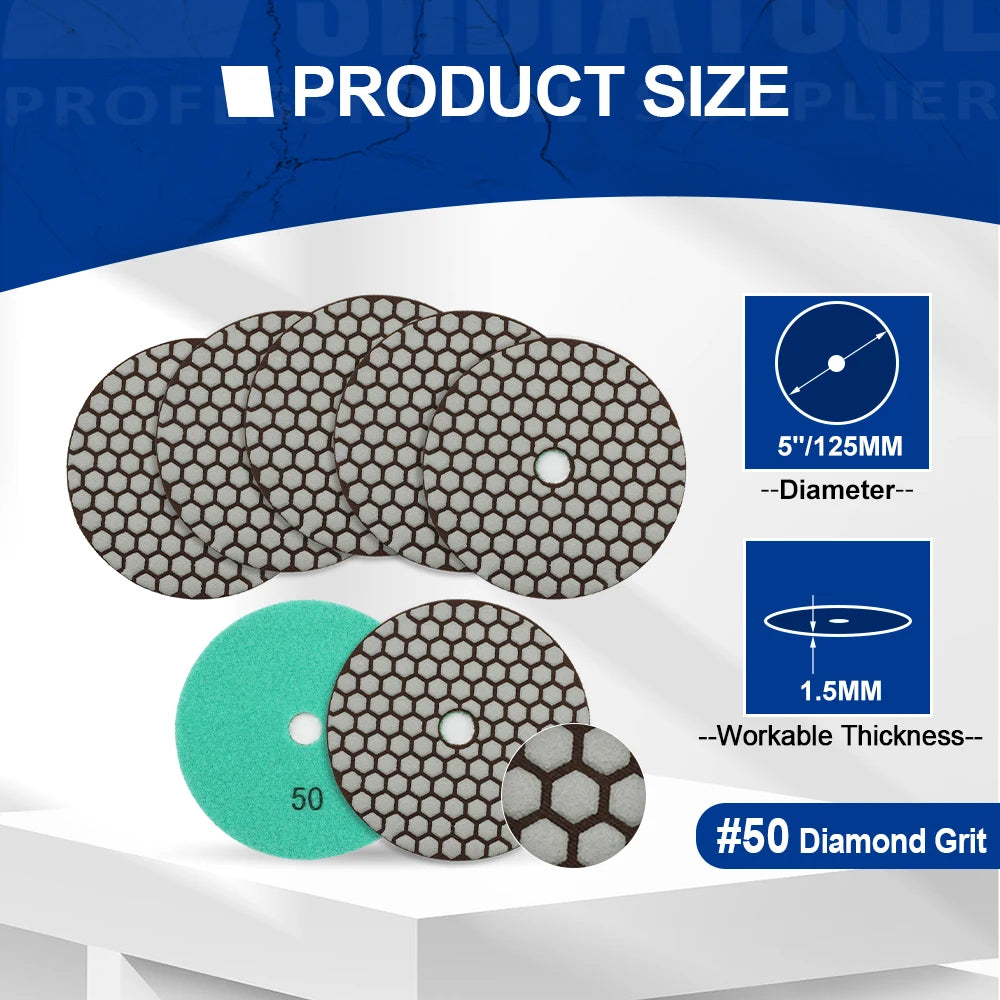 SHDIATOOL 4Pcs Discos de pulido en seco flexibles de diamante de 125 mm/5" para piedra, granito, mármol, cerámica y azulejos.