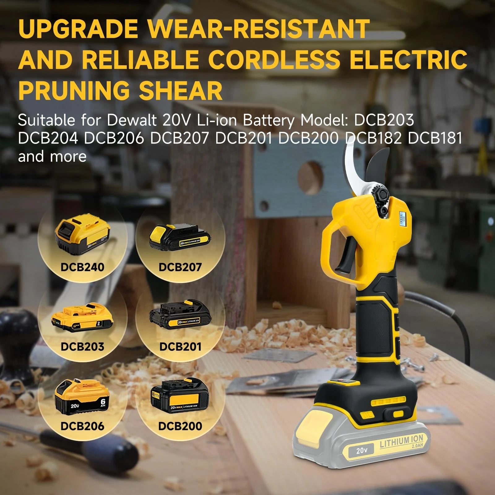 30mm Tijeras de podar eléctricas sin escobillas, 2 velocidades, inalámbricas, para podar árboles frutales, bonsáis, para batería Dewalt de 20 V (sin batería)