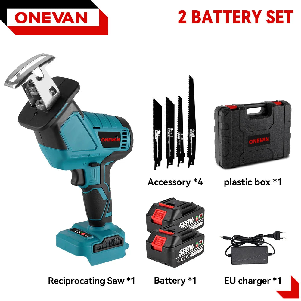 ONEVAN 3600W 12000SPM Sierra recíproca eléctrica inalámbrica sin escobillas, cortadora de madera y metal de velocidad variable para batería Makita de 18 V