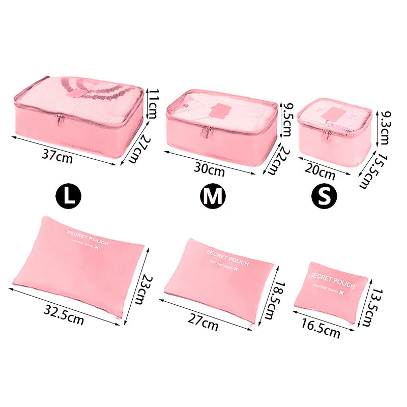 6pcs Organizador de viaje, bolsas de almacenamiento, organizador de maletas de viaje portátil, bolsa de viaje para mujeres, organizador de equipaje, bolsa de ropa y zapatos.