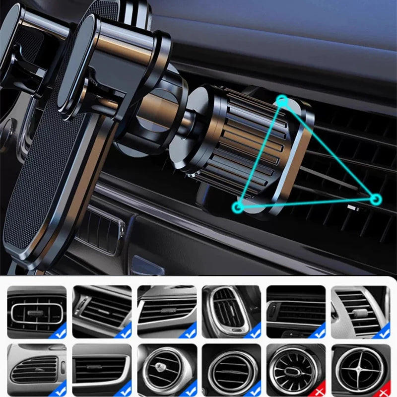 Soporte de gravedad para coche con clip para ventilación de aire, compatible con GPS, iPhone y otros dispositivos.