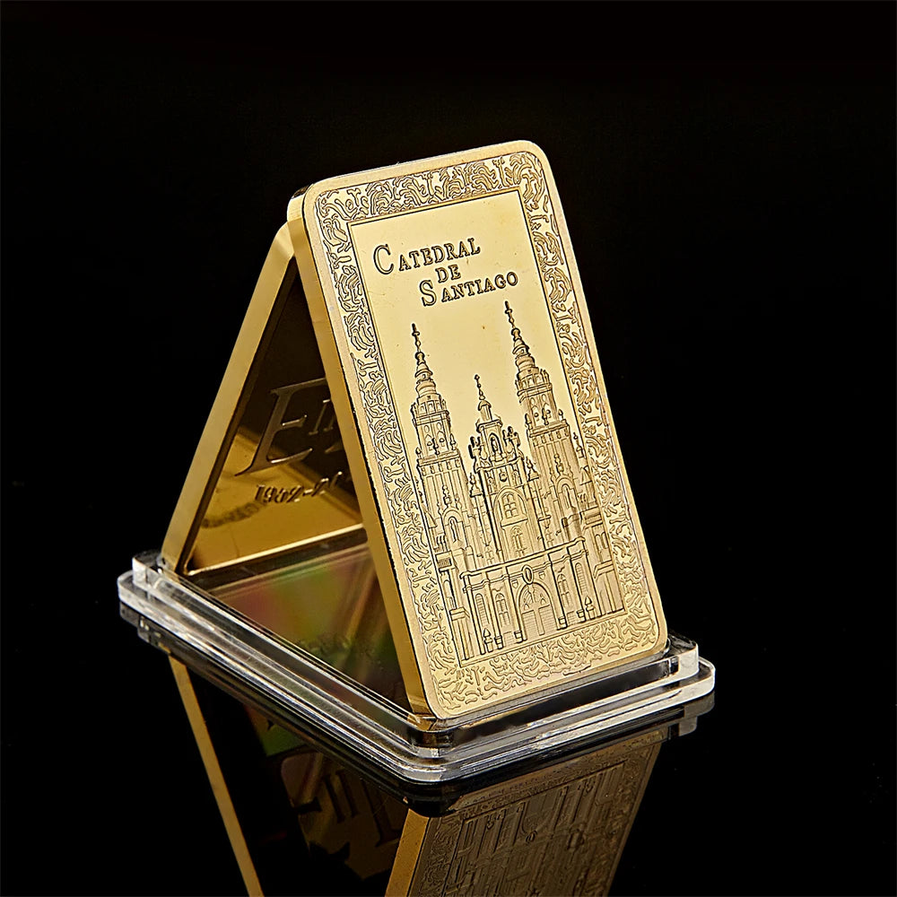 Collectible Spain Camino De Santiago Cathedral Christian Replica Bullion Gold Bar Souvenir Coins