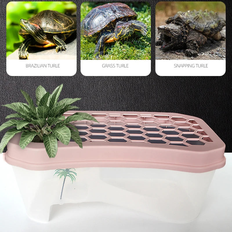 Hábitat para tortugas, caja de vivero para reptiles con rampa para tomar el sol, herramientas para acuario