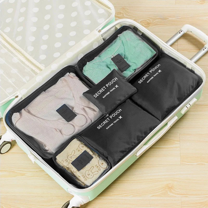6pcs Organizador de viaje, bolsas de almacenamiento, organizador de maletas de viaje portátil, bolsa de viaje para mujeres, organizador de equipaje, bolsa de ropa y zapatos.